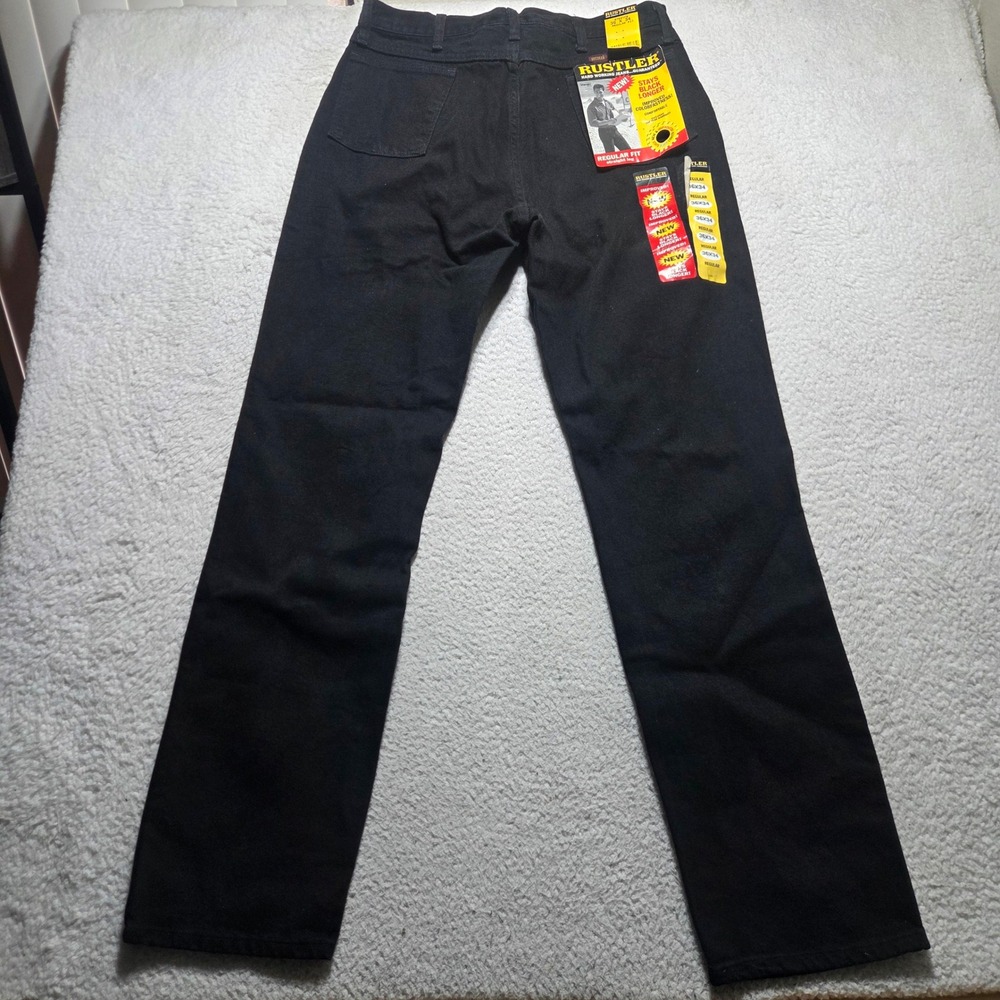 Vintage 90s Rustler Jeans Mens 34x34 Black Regular Fit Straight Leg Denim NWT